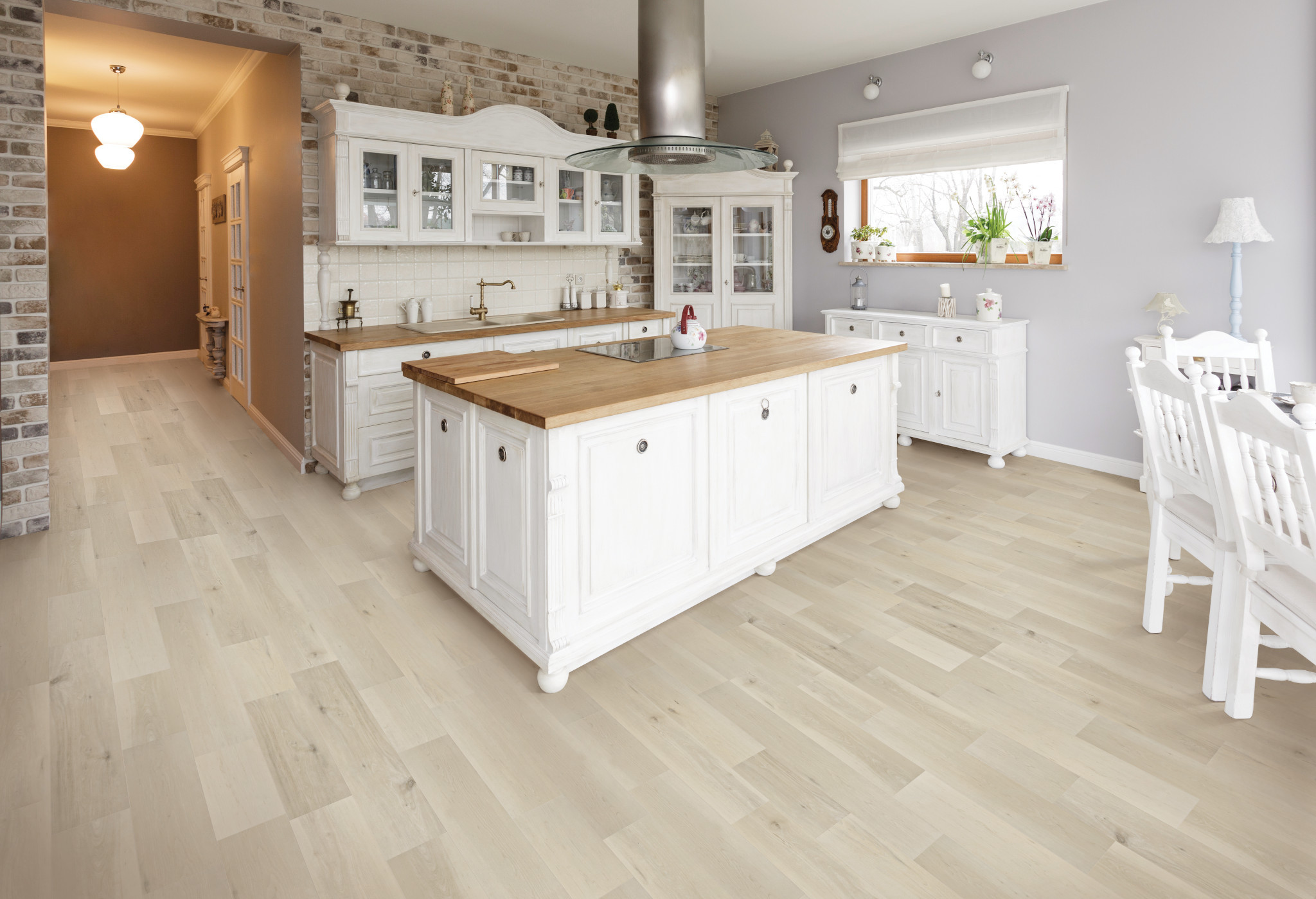 kitchen country style kitchen warm light vinyl floor